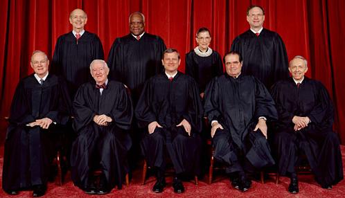 The current United States Supreme Court, the highest court in the United States in a 2006 photo by Steve Petteway. Top row (left to right): Associate Justice Stephen G. Breyer, Associate Justice Clarence Thomas, Associate Justice Ruth Bader Ginsburg, and Associate Justice Samuel A. Alito. Bottom row (left to right): Associate Justice Anthony M. Kennedy, Associate Justice John Paul Stevens, Chief Justice John G. Roberts, Associate Justice Antonin G. Scalia, and Associate Justice David H. Souter, who has resigned on 1 May 2009.