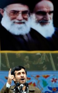 Iranian President Mahmoud Ahmadinejad, speaks during a ceremony at celebrations marking the 30th anniversary of the 1979 Islamic revolution that toppled the U.S.-backed late Shah Mohammad Reza Pahlavi and brought hard-line clerics to power, in Tehran on Tuesday Feb, 10, 2009.  Iran welcomed talks with the new administration of U.S. President Barack Obama on the basis of mutual respect, President Mahmoud Ahmadinejad said. Photo of Iran's late leader Ayatollah Khomeini, and Iran's supreme leader Ayatollah Ali Khamenei, are seen in background.(AP photo/Hasan Sarbakhshian)